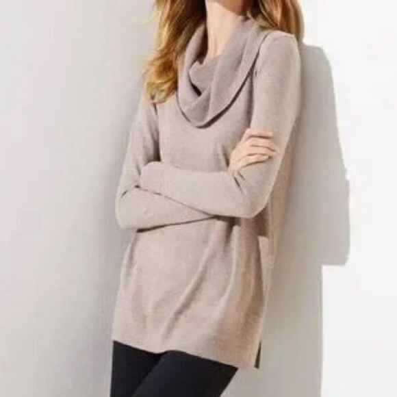 LOFT Ann Taylor Cowl Neck Tunic Sweater in Taupe Oversized - Picture 1 of 11